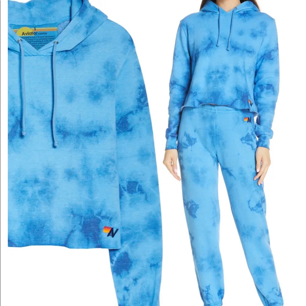 Aviator Nation Tie Dye Crop Hoodie and Pants Set